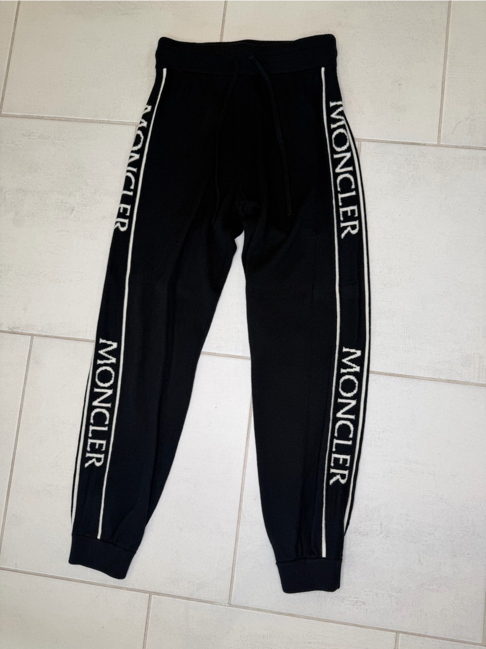 Moncler Black Track Joggers with White Logo Tape Unisex Wool